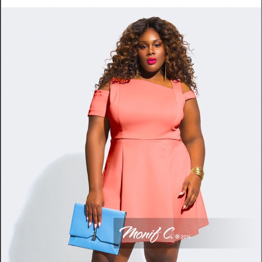 Monif C. Coral Off-Shoulder Dress